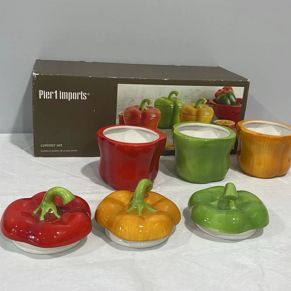 Pier 1 Imports peppers 20 oz canister set kitchen decor storage glazed